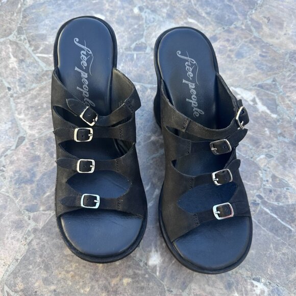 Free People Huffman Buckle Wedge Heels Goth Edgy Y2K - 6.5 / 37 - Picture 2 of 8